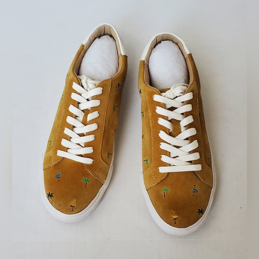 Lucky Brand Darleena Golden Yellow Sneakers with Embroidered Design Sz 10